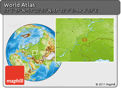 Physical Location Map of the Area around 51° 19' 36" N, 47° 40' 29" E