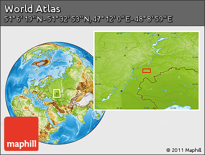 Physical Location Map of the Area around 51° 19' 36" N, 47° 40' 29" E