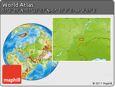 Physical Location Map of the Area around 51° 19' 36" N, 47° 40' 29" E