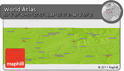 Physical Panoramic Map of the Area around 51° 19' 36" N, 47° 40' 29" E