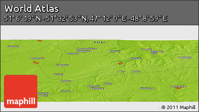 Physical Panoramic Map of the Area around 51° 19' 36" N, 47° 40' 29" E