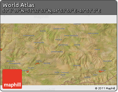 Satellite 3D Map of the Area around 51° 19' 36" N, 49° 22' 30" E