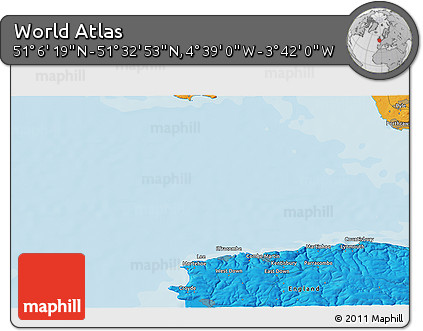 Political 3D Map of the Area around 51° 19' 36" N, 4° 10' 30" W
