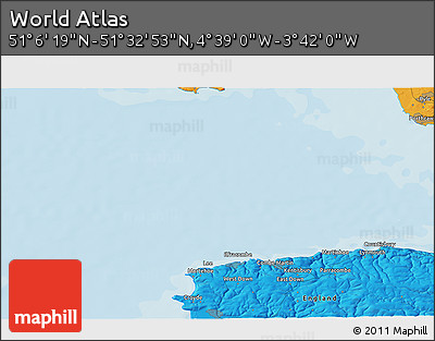 Political 3D Map of the Area around 51° 19' 36" N, 4° 10' 30" W