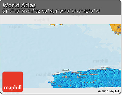 Political 3D Map of the Area around 51° 19' 36" N, 4° 10' 30" W