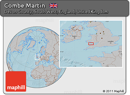 Gray Location Map of Combe Martin, hill shading