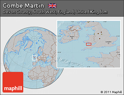 Gray Location Map of Combe Martin, hill shading