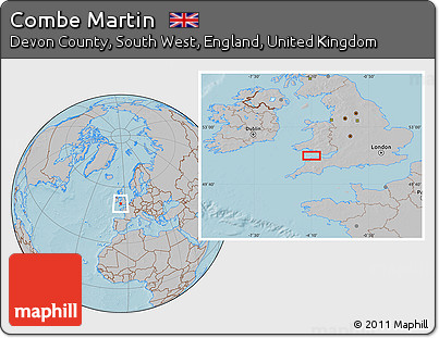 Gray Location Map of Combe Martin, hill shading