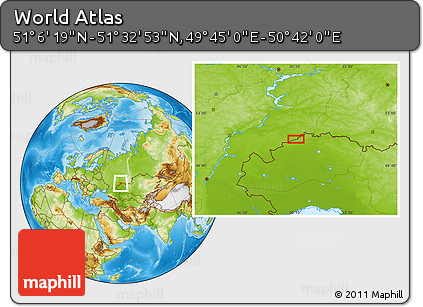 Physical Location Map of the Area around 51° 19' 36" N, 50° 13' 30" E
