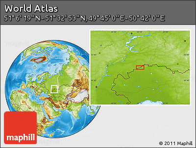 Physical Location Map of the Area around 51° 19' 36" N, 50° 13' 30" E