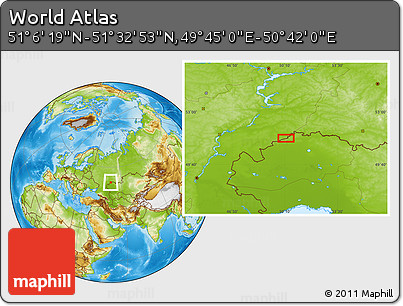 Physical Location Map of the Area around 51° 19' 36" N, 50° 13' 30" E