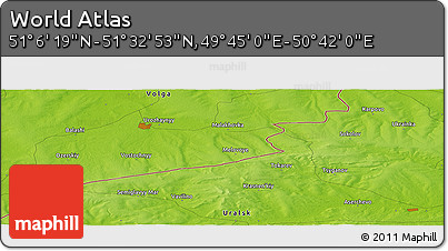 Physical Panoramic Map of the Area around 51° 19' 36" N, 50° 13' 30" E