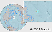 Gray Location Map of the area around 51° 19' 36" N, 50° 55' 29" W, hill shading