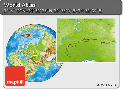 Physical Location Map of the Area around 51° 19' 36" N, 51° 4' 30" E