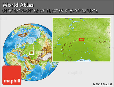 Physical Location Map of the Area around 51° 19' 36" N, 51° 4' 30" E