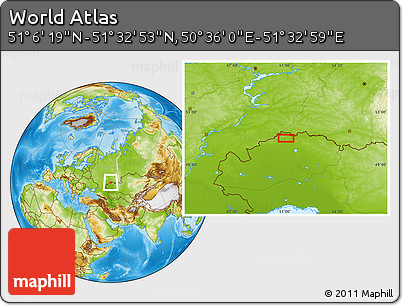 Physical Location Map of the Area around 51° 19' 36" N, 51° 4' 30" E