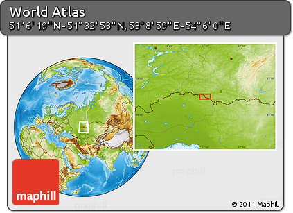 Physical Location Map of the Area around 51° 19' 36" N, 53° 37' 30" E