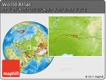 Physical Location Map of the Area around 51° 19' 36" N, 53° 37' 30" E