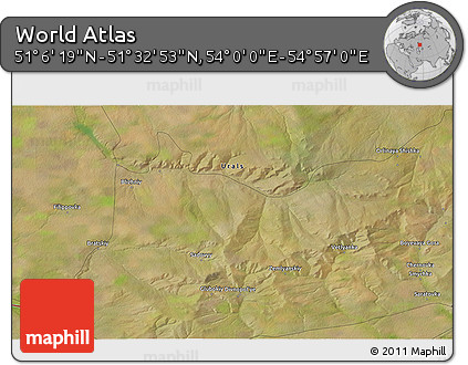 Satellite 3D Map of the Area around 51° 19' 36" N, 54° 28' 30" E