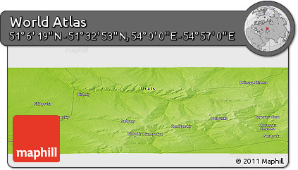 Physical Panoramic Map of the Area around 51° 19' 36" N, 54° 28' 30" E