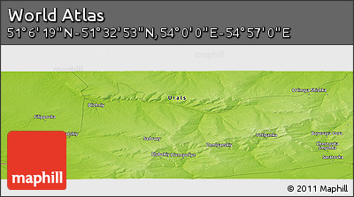 Physical Panoramic Map of the Area around 51° 19' 36" N, 54° 28' 30" E
