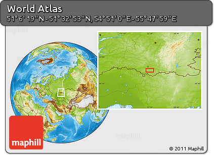 Physical Location Map of the Area around 51° 19' 36" N, 55° 19' 30" E