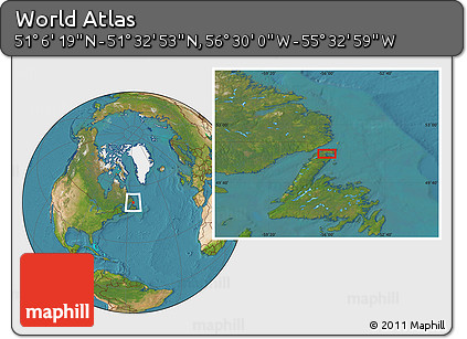 Satellite Location Map of the Area around 51° 19' 36" N, 56° 1' 29" W