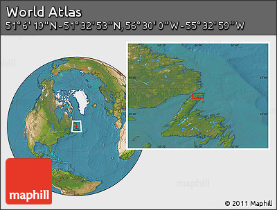 Satellite Location Map of the Area around 51° 19' 36" N, 56° 1' 29" W