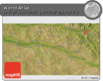 Satellite 3D Map of the Area around 51° 19' 36" N, 57° 1' 29" E