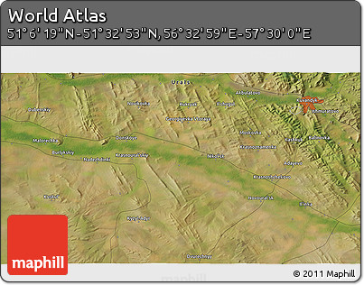 Satellite 3D Map of the Area around 51° 19' 36" N, 57° 1' 29" E