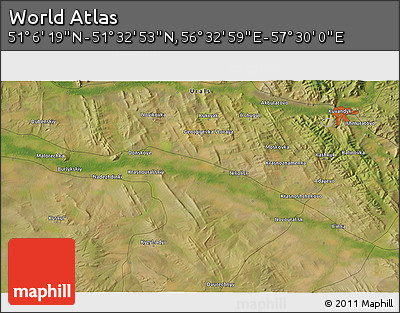 Satellite 3D Map of the Area around 51° 19' 36" N, 57° 1' 29" E