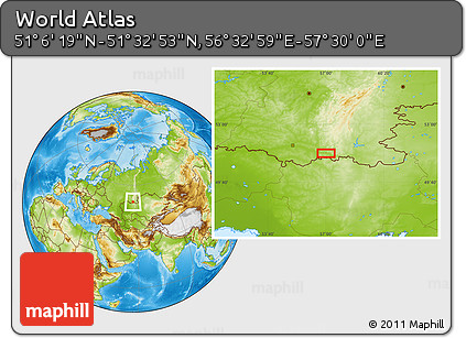 Physical Location Map of the Area around 51° 19' 36" N, 57° 1' 29" E