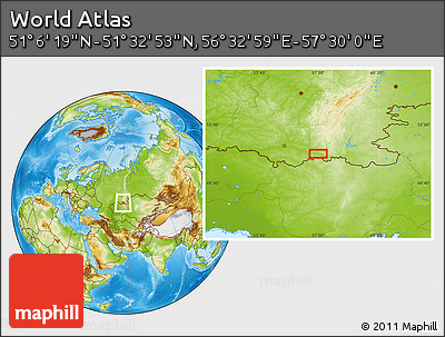 Physical Location Map of the Area around 51° 19' 36" N, 57° 1' 29" E