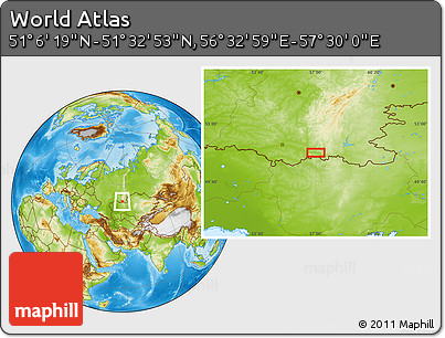 Physical Location Map of the Area around 51° 19' 36" N, 57° 1' 29" E