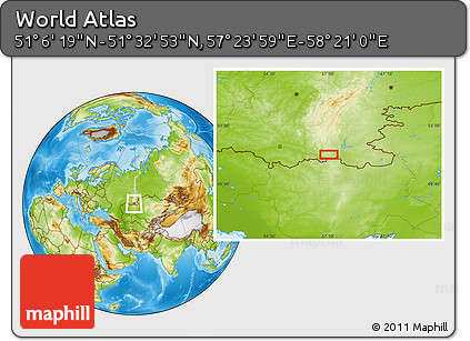Physical Location Map of the Area around 51° 19' 36" N, 57° 52' 30" E