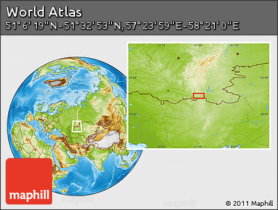 Physical Location Map of the Area around 51° 19' 36" N, 57° 52' 30" E