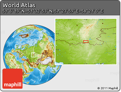 Physical Location Map of the Area around 51° 19' 36" N, 57° 52' 30" E