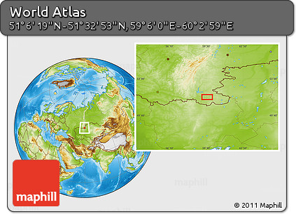 Physical Location Map of the Area around 51° 19' 36" N, 59° 34' 30" E
