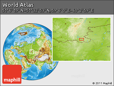 Physical Location Map of the Area around 51° 19' 36" N, 59° 34' 30" E