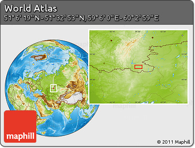 Physical Location Map of the Area around 51° 19' 36" N, 59° 34' 30" E