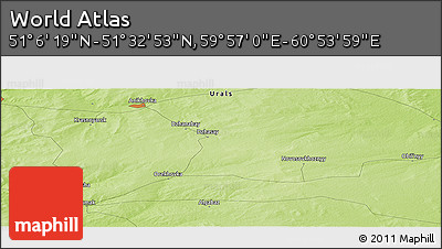 Physical Panoramic Map of the Area around 51° 19' 36" N, 60° 25' 29" E