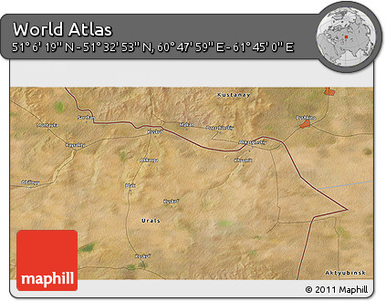 Satellite 3D Map of the Area around 51° 19' 36" N, 61° 16' 29" E