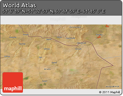 Satellite 3D Map of the Area around 51° 19' 36" N, 61° 16' 29" E