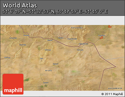 Satellite 3D Map of the Area around 51° 19' 36" N, 61° 16' 29" E