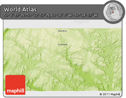 Physical 3D Map of the Area around 51° 19' 36" N, 61° 7' 30" W