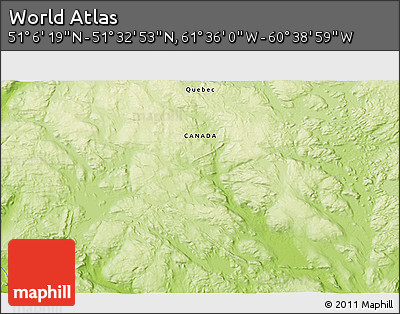 Physical 3D Map of the Area around 51° 19' 36" N, 61° 7' 30" W