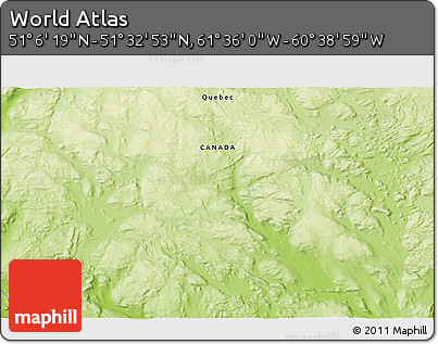 Physical 3D Map of the Area around 51° 19' 36" N, 61° 7' 30" W
