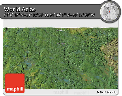 Satellite 3D Map of the Area around 51° 19' 36" N, 61° 7' 30" W
