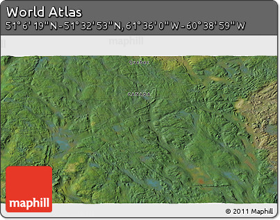 Satellite 3D Map of the Area around 51° 19' 36" N, 61° 7' 30" W