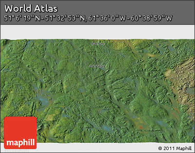 Satellite 3D Map of the Area around 51° 19' 36" N, 61° 7' 30" W